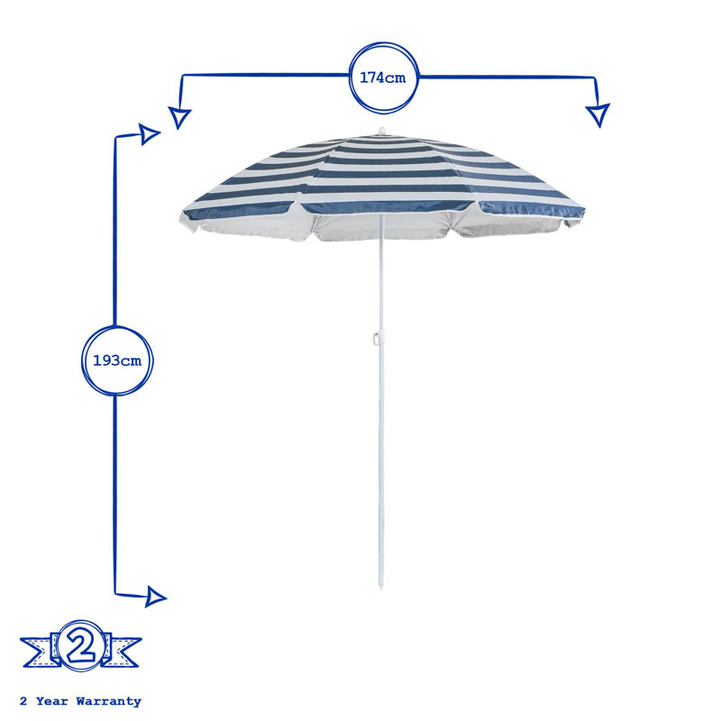 Harbour Housewares - Metal Beach Parasol - 1.74 x 1.93m - Blue Stripe