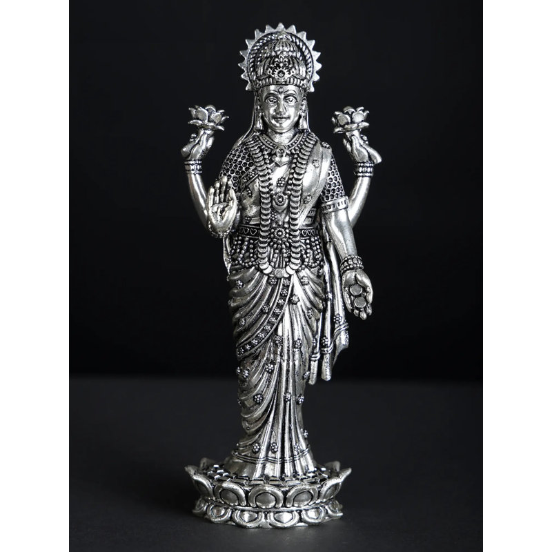 Superbe déesse debout Lakshmi, idole en geste de bénédiction, plaqué argent, statue en laiton, laiton, temple, maison, cadeau décoratif, DDL527
