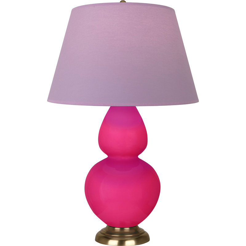 Lampe de table double gourde en céramique, Lavande / prune, Rose Razzle glacé / laiton, Laiton