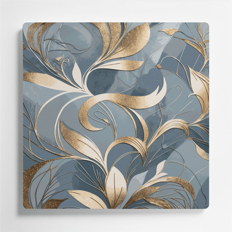 Abstrait floral 39, art mural en métal bleu, H 16 po x l 16 po