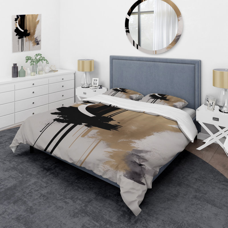 Ensemble de housse de couette en microfibre / polyester noir, blanc et doré Expression III