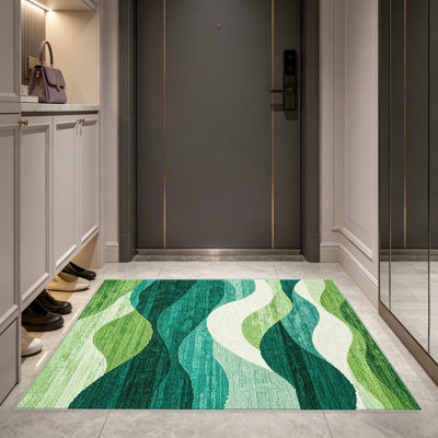 Green White Wave Abstract area rugs for Living Room, Soft and Comfortable, Suitable for all seasons, easy to maintain, machine washable Indoor floor mat, Under Table Farmhouse suitable for Bedroom, Dining Room, Study, Patio, Balcony, Home Decor