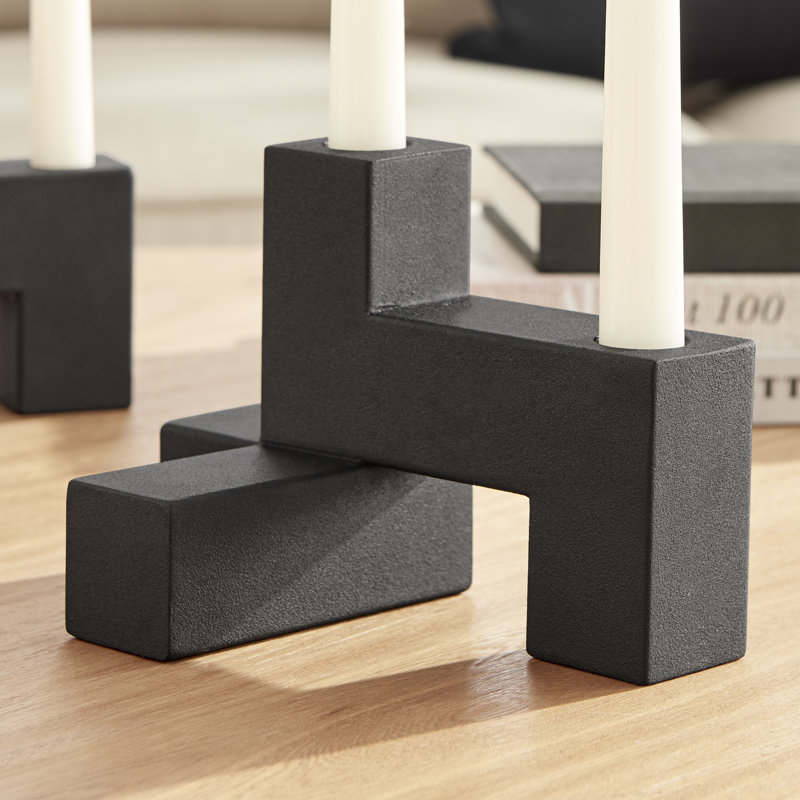 2 Piece Metal Tabletop Stacking Taper Candle Holder Set