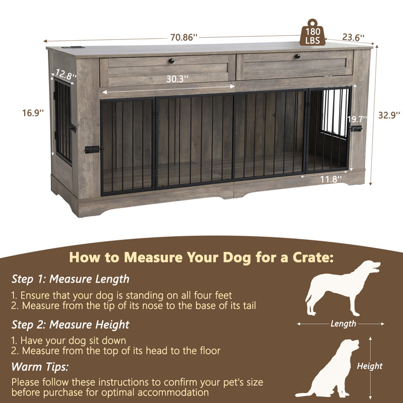 Grande cage intérieure pour chien avec cage de rangement pour chien, Gris, H 32,9 po x l 70,86 po x P 23,6 po