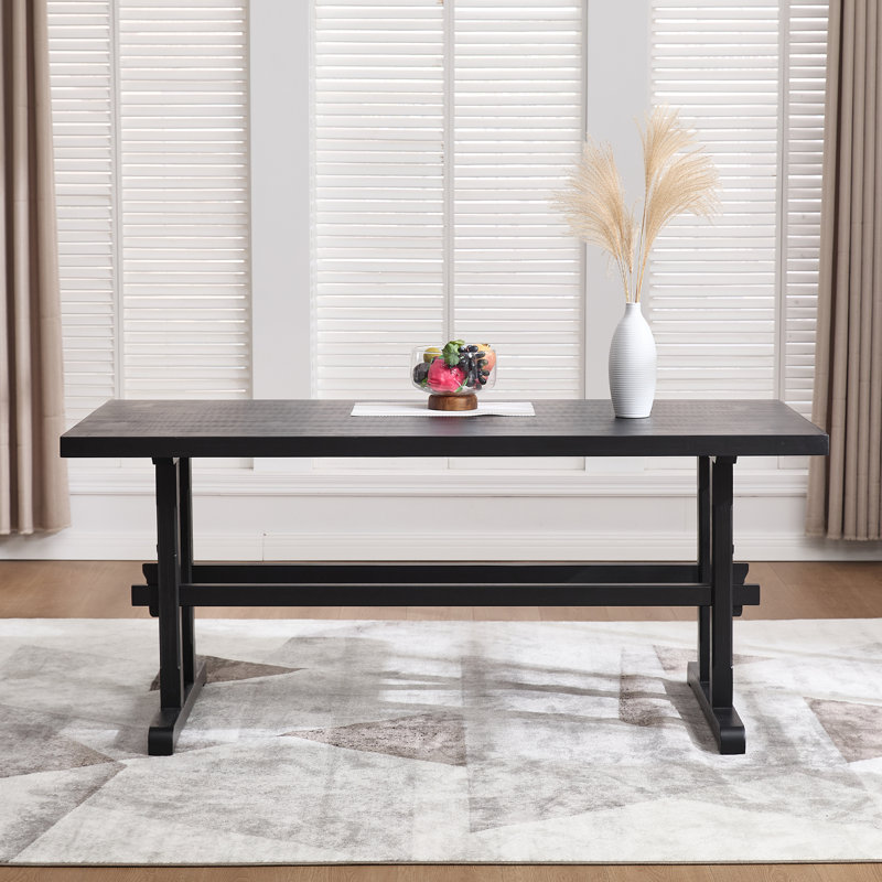69" 6-Person Solid Wood Rectangular Dining Table, Black