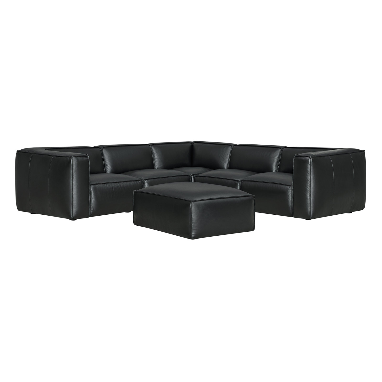 Jaye Top Grain Leather Modular Sectional, Black