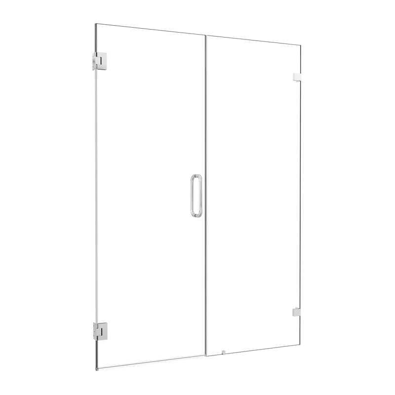 Brushed Gold Frameless Pivot Hinged Shower Door with Clear Glass