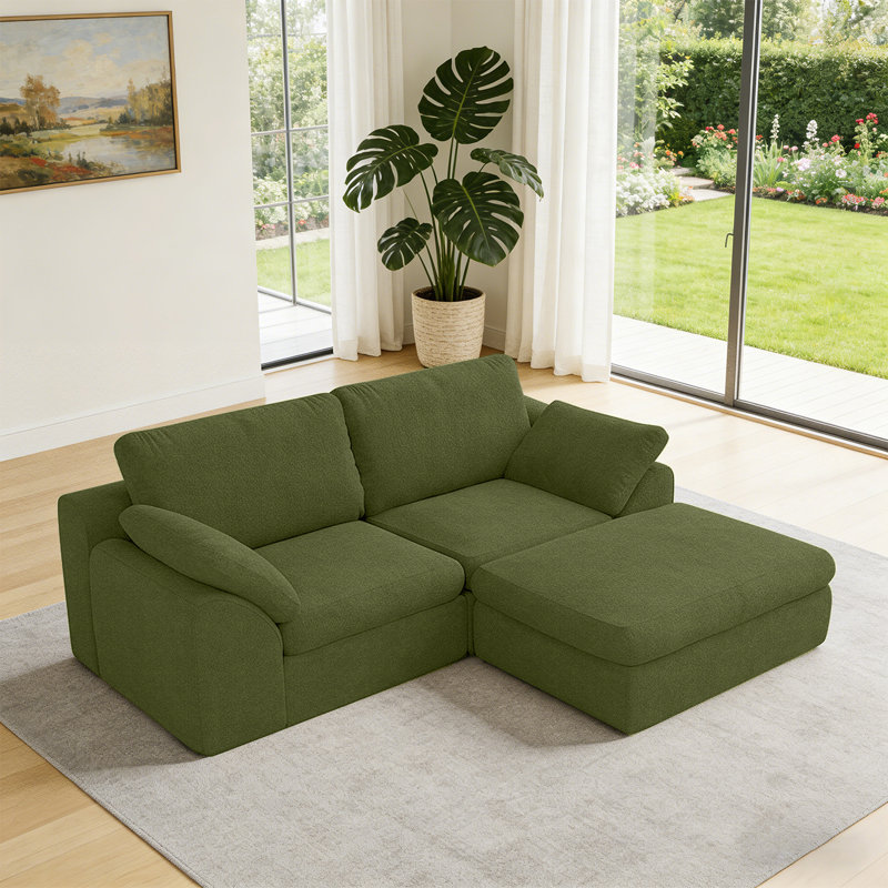Canapé modulaire en L 78,8 po avec repose-pieds et canapé-lit modulaire Cloud, Chenille verte