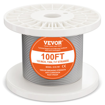 T304 Stainless Steel Cable 1/8" 7x7 Steel Wire Rope 100 ft Cable Railing