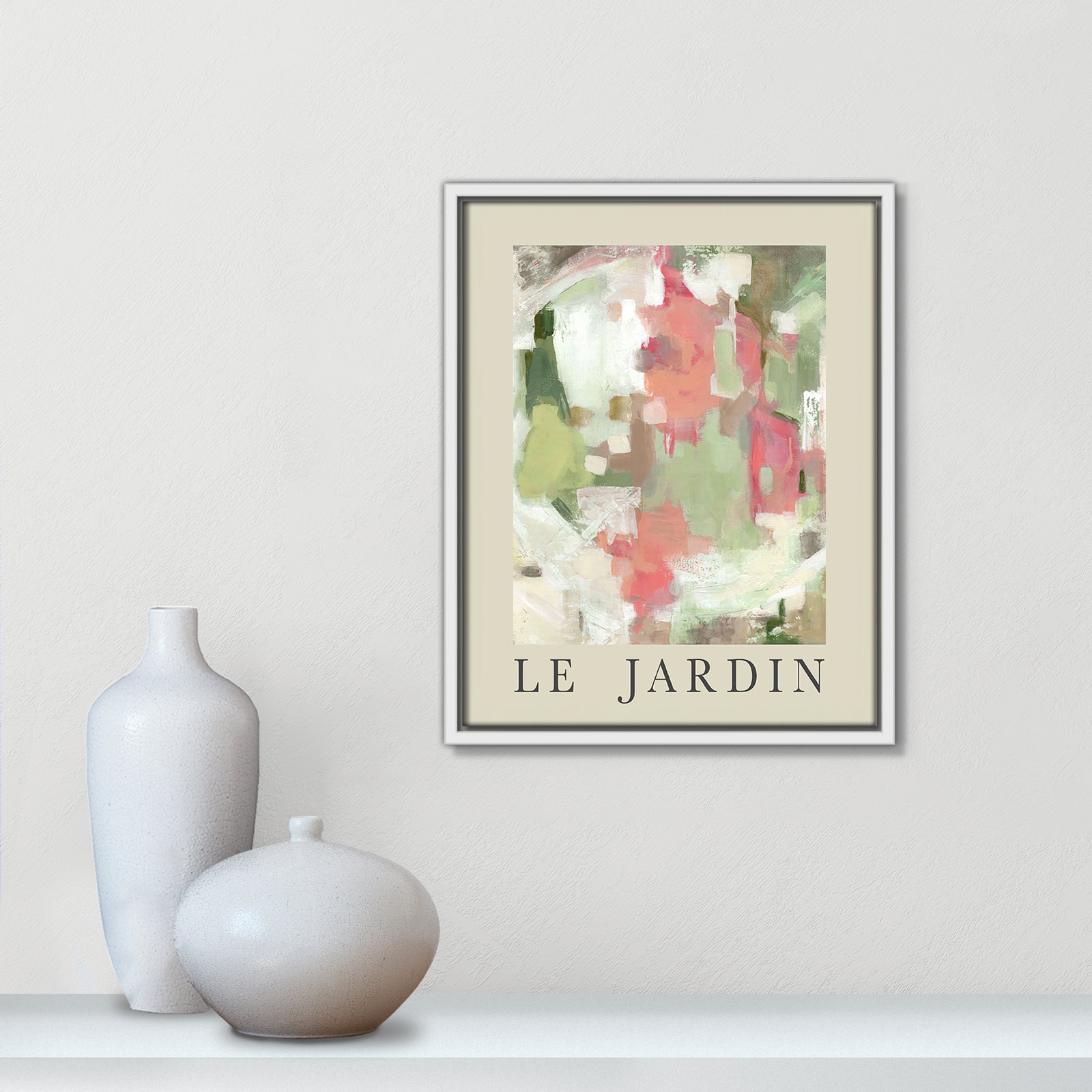 Riya "Le Jardin" Print by Carol Robinson, White Floater Frame, No, 15.5" H x 12.5" W x 2" D
