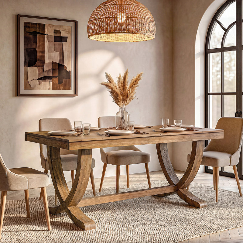 Wood Top Dining Table with Wood Base