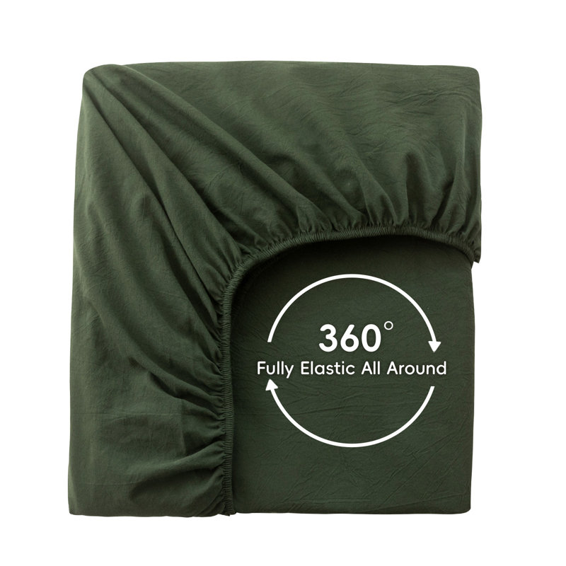MooMee Fitted Sheet Only Extra Deep Pocket 100% Washed Cotton Linen Like Textured Lightweight Breathable, Queen 
