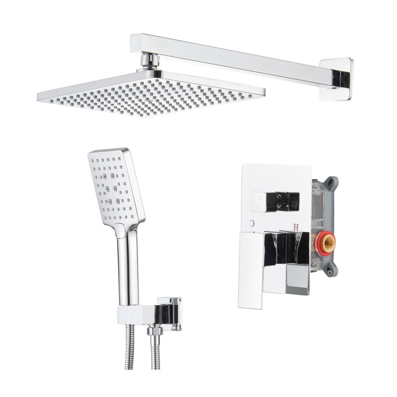 Chrome Alloy Double-Handle Double-Head 9-Inch Square High-Pressure Shower Faucet (With Valve), Chrome Alloy