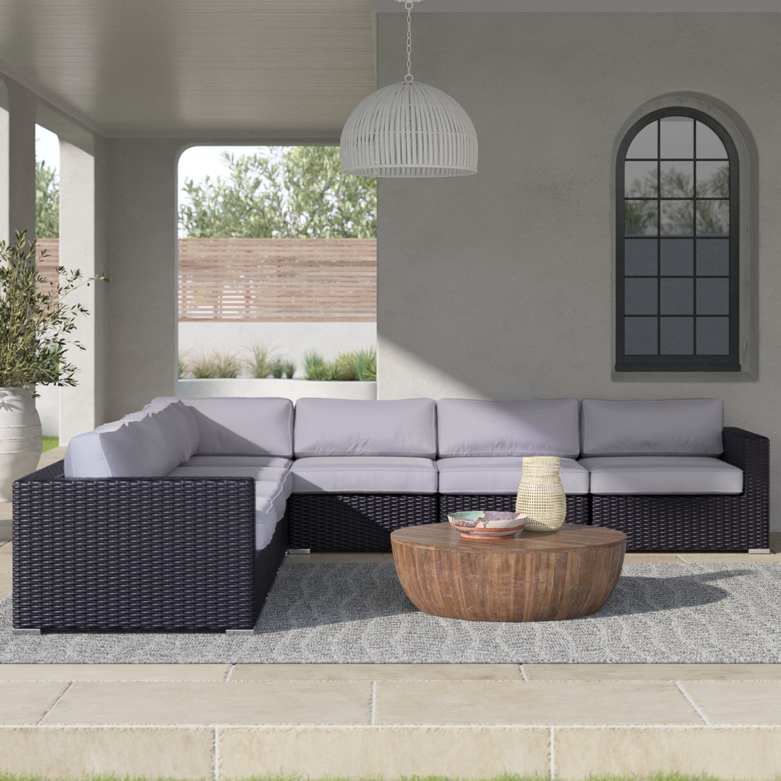 Foxtrot 122" Sunbrella® Patio Sofa, Olefin Gray Cushion/Black Frame