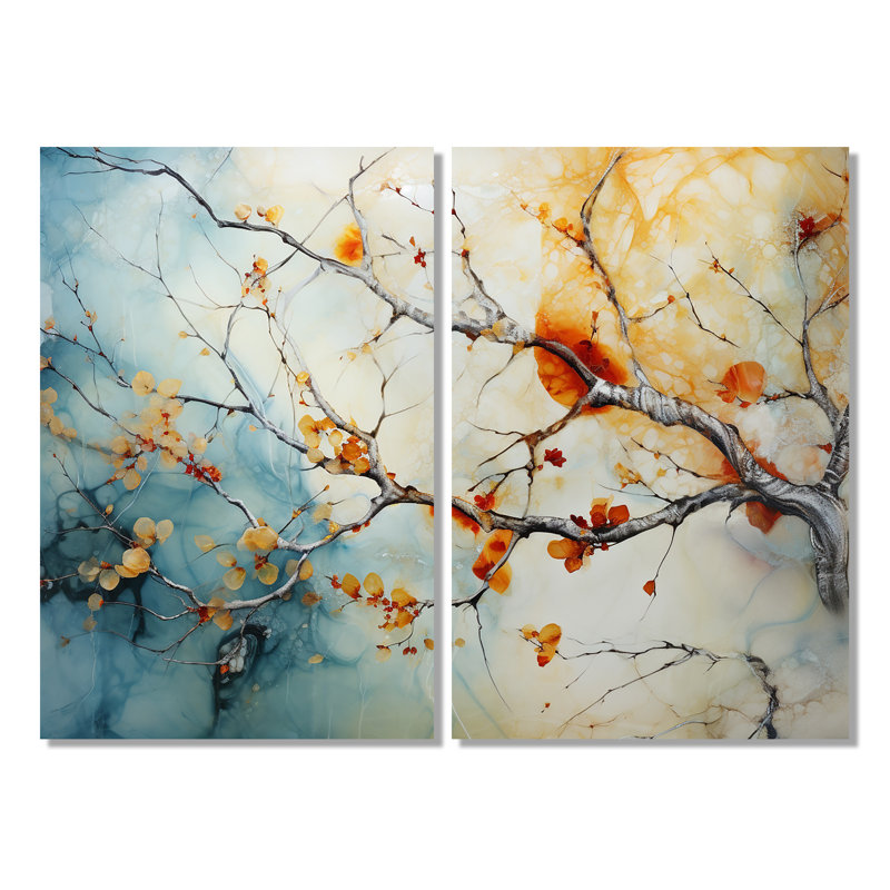 Orange, bleu sarcelle, érable brillant, agate I - art mural orange sur toile, 36" H x 48" W, Wrapped Canvas, Does Not Apply