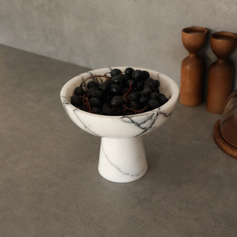 Elegant Footed Bowl, 100% Sicily Lila Marble, 7.9 Inches Diameter x 6.7 Inches Height | Stunning White Color | Perfect for Serving Fruits, Decor, or Centerpieces | Durable and Timeless Design for Any Home
