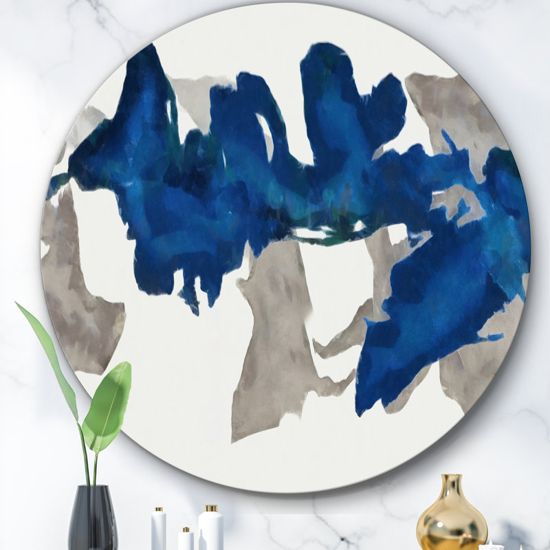 «Gouache Sapphire on Grey VI», reproduction sur cercle métallique, H 36 po x l 36 po