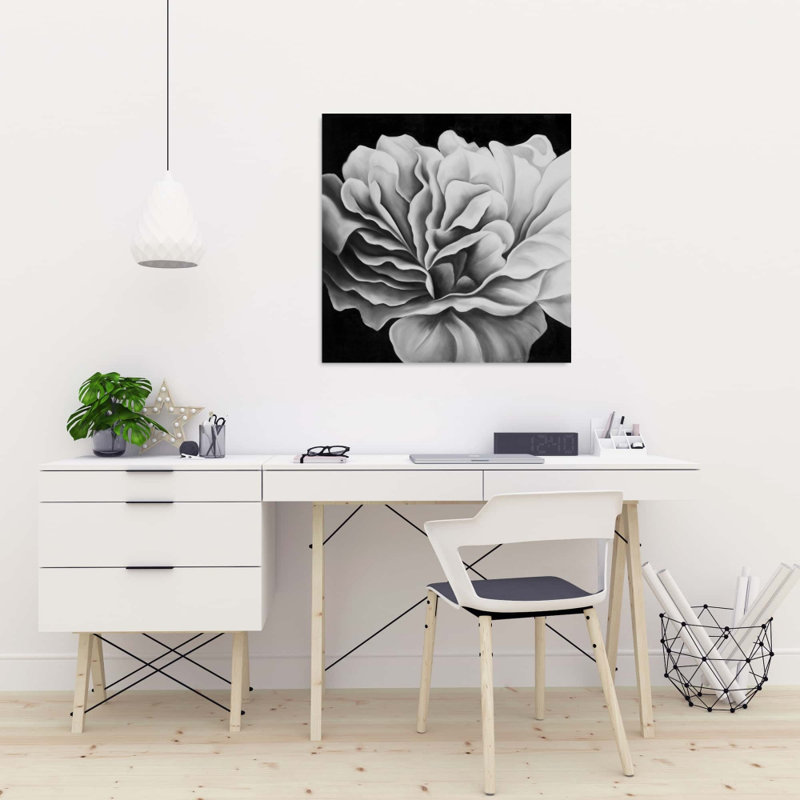 Toile botanique blanche - décor de fleurs noir et blanc