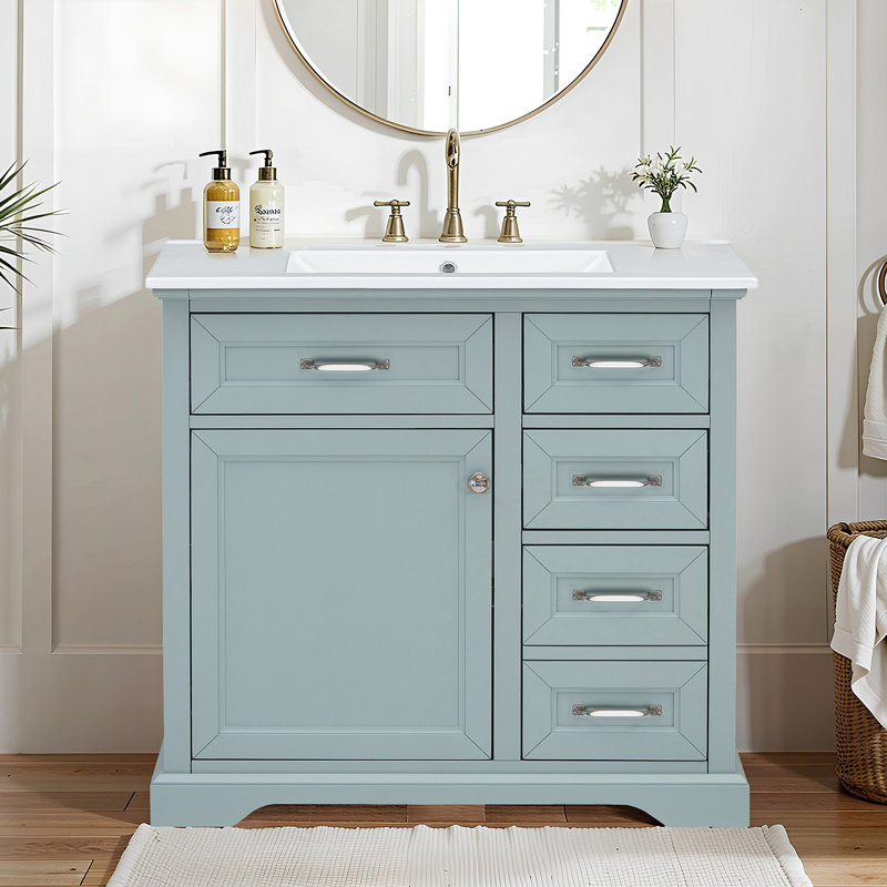 Ensemble de meuble-lavabo 36 po avec lavabo sous-comptoir en céramique, 2 tiroirs et charnières à fermeture en douceur,, Gris