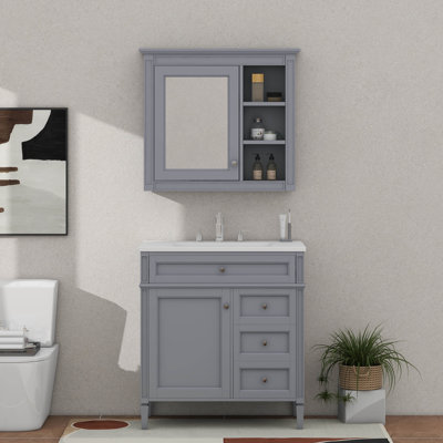Ensemble de meuble-lavabo autoportant 30 po avec lavabo supérieur, meuble-lavabo moderne avec 2 tiroirs et tiroir escamotable