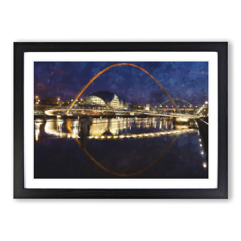 The Millennium Bridge in Newcastle - Picture Frame Graphic Art, 27cm H x 36cm W x 2cm D, Black Framed