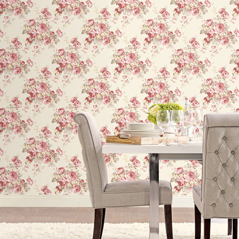 Garretson 10m x 52.8cm Satin Wallpaper Roll, Red/Beige