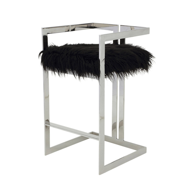 Upholstered Counter Stool with Metal Frame, White, Silver, Bar Stool (30” Seat Height)