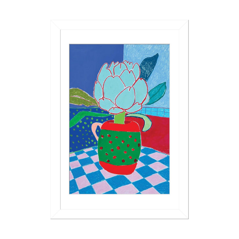 Artichaut dans un vase coloré - reproduction d'art murale - papier d'art encadré, 32 po x 24 po, Papier encadré, Blanc