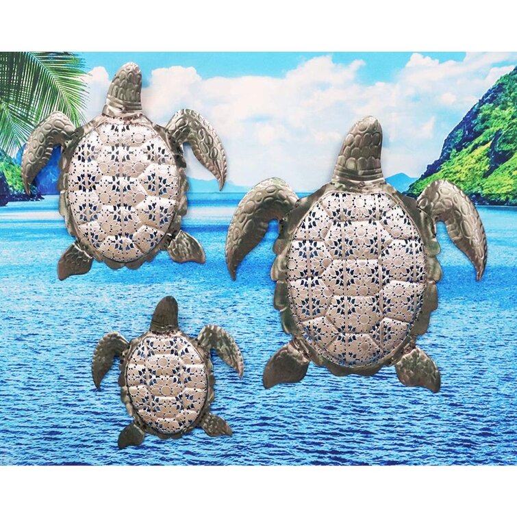 Bayou Breeze Ebros Piece Assorted Sizes Galvanized Metal Swimming Sea  Turtles With Filigree Floral Lace Art Shells Hanging Wall Decor Plaques  Nursery Kids Bedroom Kitchen Walls Turtle Family Decorative Sculpture