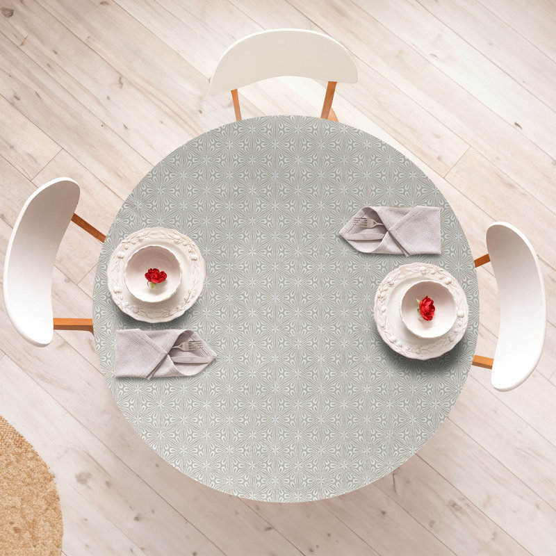 Ebern Designs Abstract Fitted Round Tablecloth Pale Sepia White, 47.24" Round