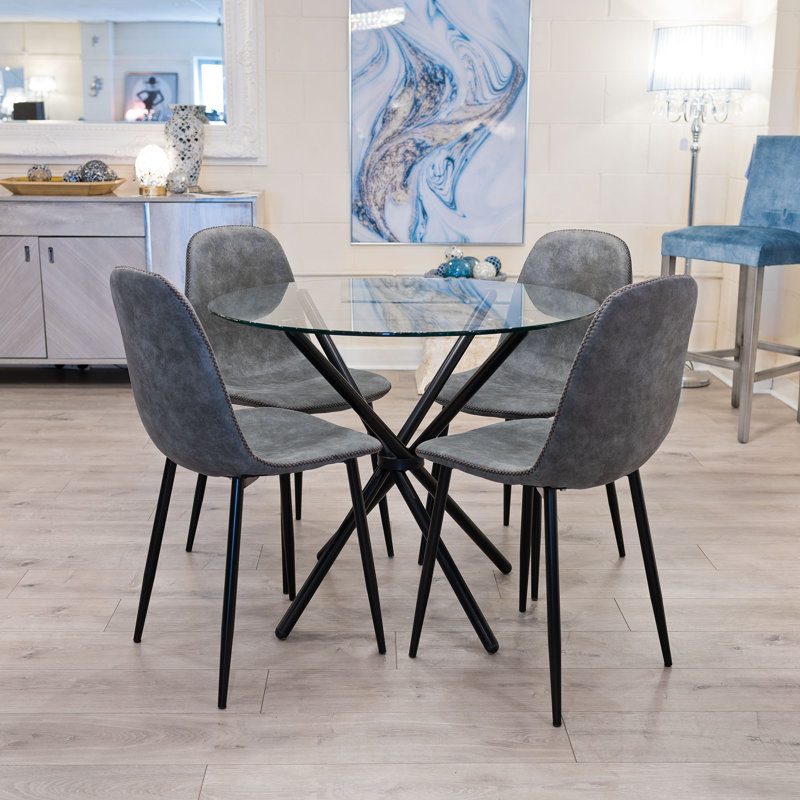 Nubuck 4 - Person Dining Set, Grey, Black
