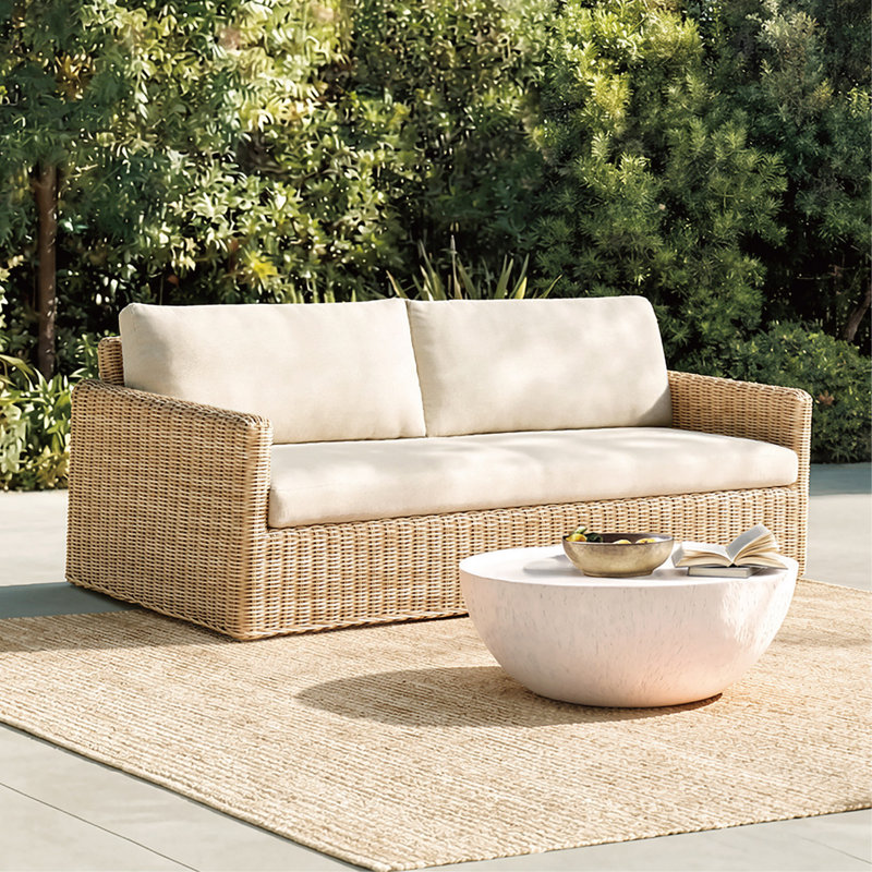 Abela 86" Wicker Patio Sofa with Cushions