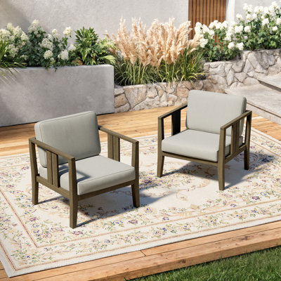 Junco Solid Wood Teak Outdoor Lounge Chair With Cushion And Arm