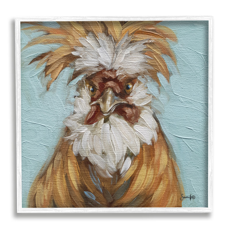 Blue Country Rooster - peinture, H 24 po x l 24 po x P 1,5 po, Giclée encadrée blanc bord de mer