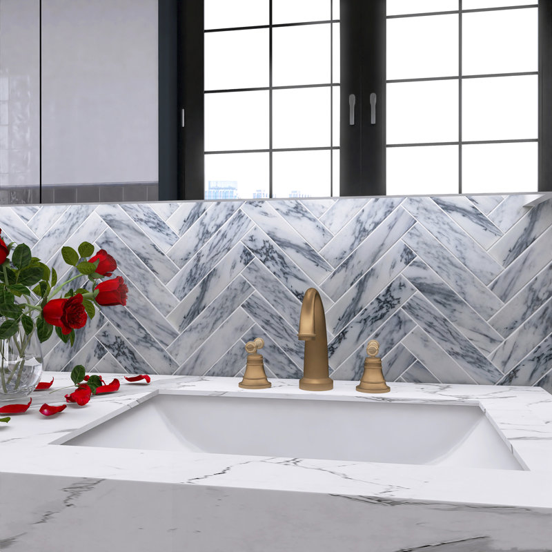 Carreau de marbre et de plancher en marbre naturel poli naturel 1,89 po x 7,8 po Subway, Blanc / Bleu