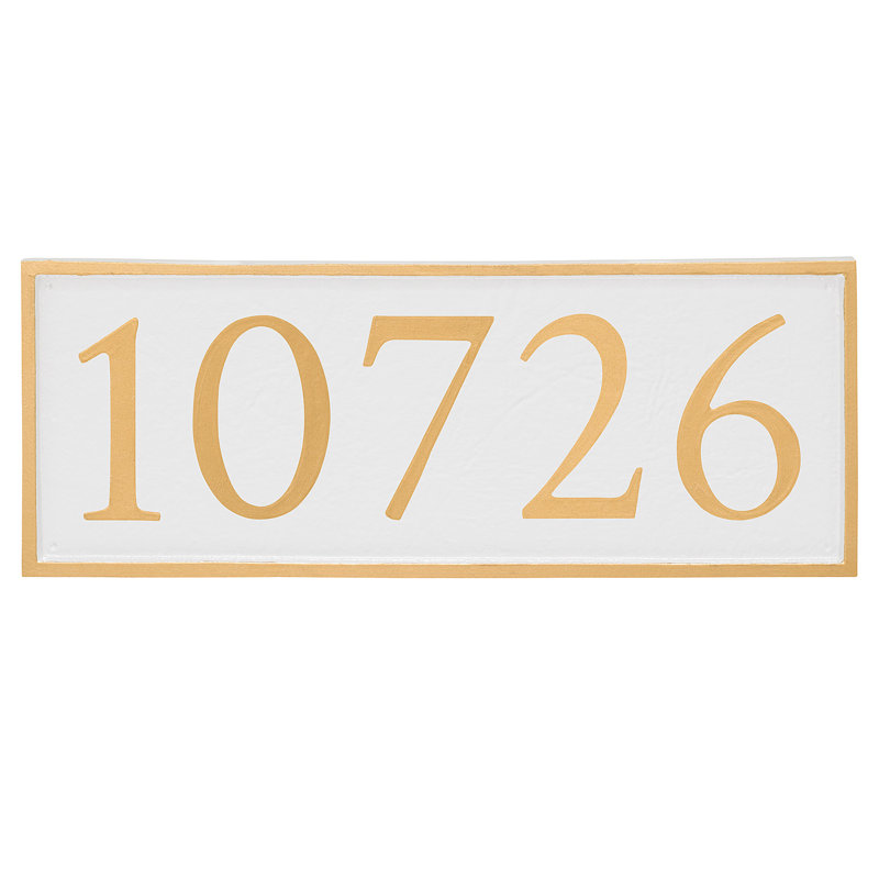 Serif 1-Line Wall Address Plaque, White, Gold, Yes