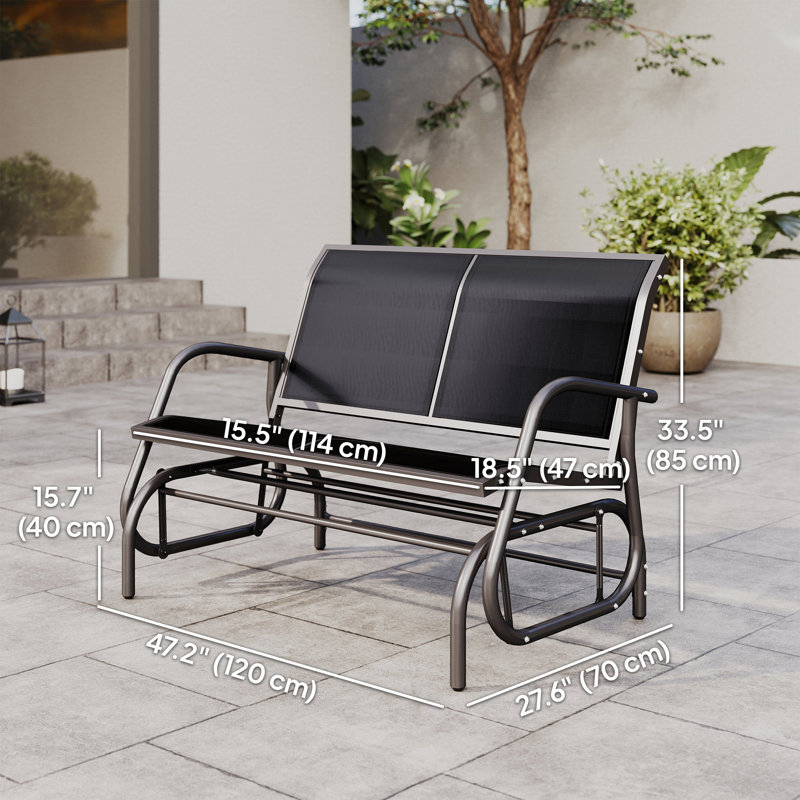  Bench, Patio Double Loveseat w/Powder Coated Steel Frame for Backyard Garden Porch Veronica, Black
