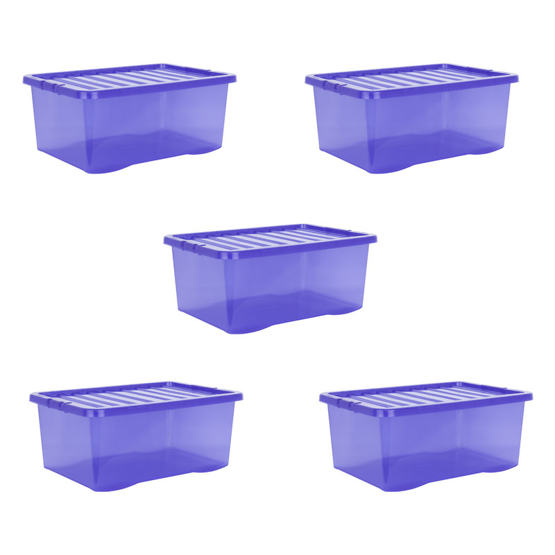 Wham Crystal 45L Plastic Storage Boxes Set of 5 Tint Spectrum Blue