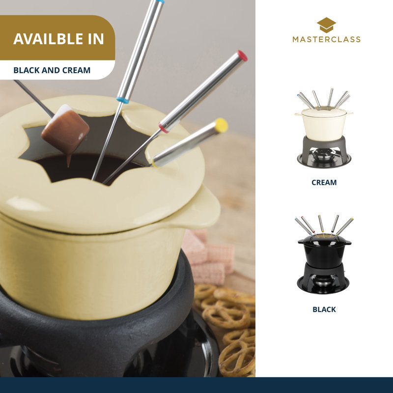 MasterClass Cast Iron Enamelled Fondue Set, Cream
