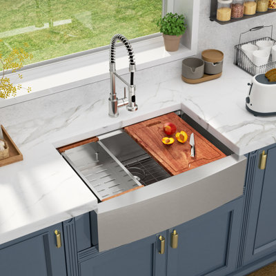 33 Inch Farmhouse/Apron Front Stainless Steel Kitchen Sink Ledge Workstation Single Bowl Farm Sink