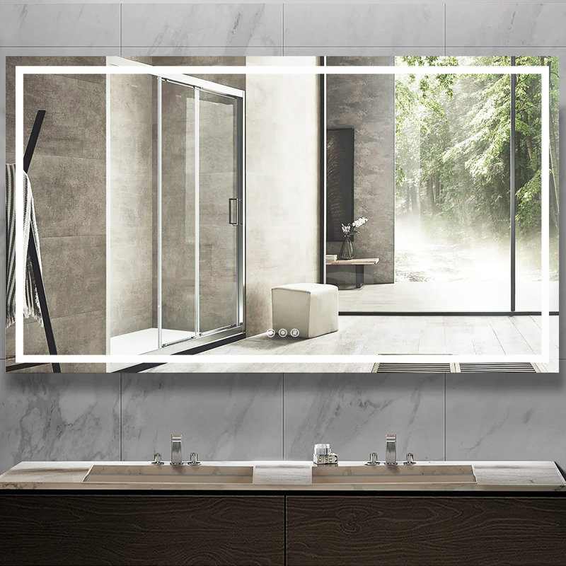 Eleen 84"x 48" Rectangular Modern & Contemporary Vintage LED Light Anti-Fog Bathroom Mirror