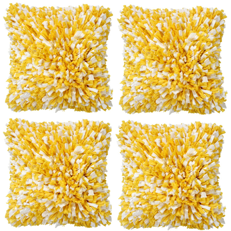 Ensemble de 4 coussins à poils longs en papier de soie (insert inclus), H 18 po x l 18 po x P 2 po, Jaune