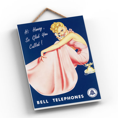 Bell Telephones Vintage Retro Poster Design On Wooden Plaque