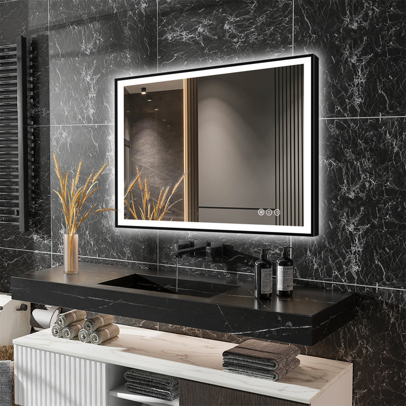 Smart LED Bathroom Mirror with Adjustable Color Temperature, Dimmable, Defogging, 36" H x 48" W x 1" D