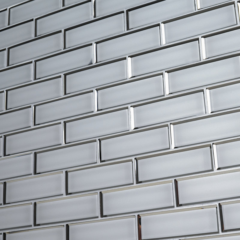 Subway 12 in. x 12 in. Glossy Glass Mosaic Wall Tile, Sage Edge