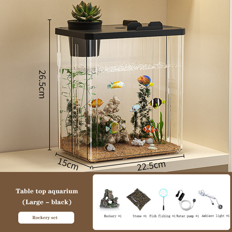 Ensemble d'aquarium d'aquarium, mini aquarium rectangulaire de bureau avec pompe, H 10,43 po x l 8,86 po x P 5,91 po