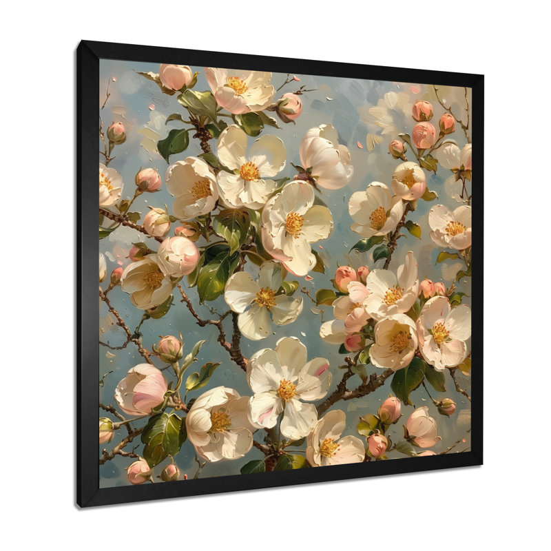  «Pink Apple Blossom Vintage Bloom - Art mural fleur de pommier, H 30 po x l 30 po, Cadre simple noir