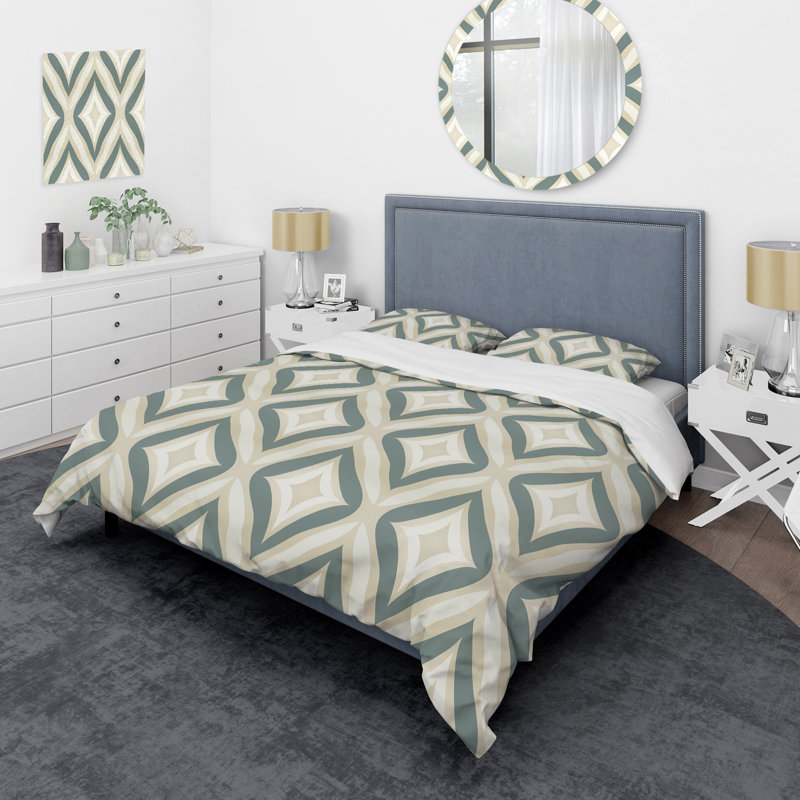 Neutral Space - Damask Duvet Cover Set - Microfiber Polyester, King Duvet Cover + 2 King Shams