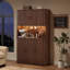 Meuble de cuisine cannelé 71 po H x 43,3 po L, meuble de rangement en bois avec étagères réglables, buffet avec station de recharge intégrée, meuble bar à café pour cuisine et salle à manger-1092419366