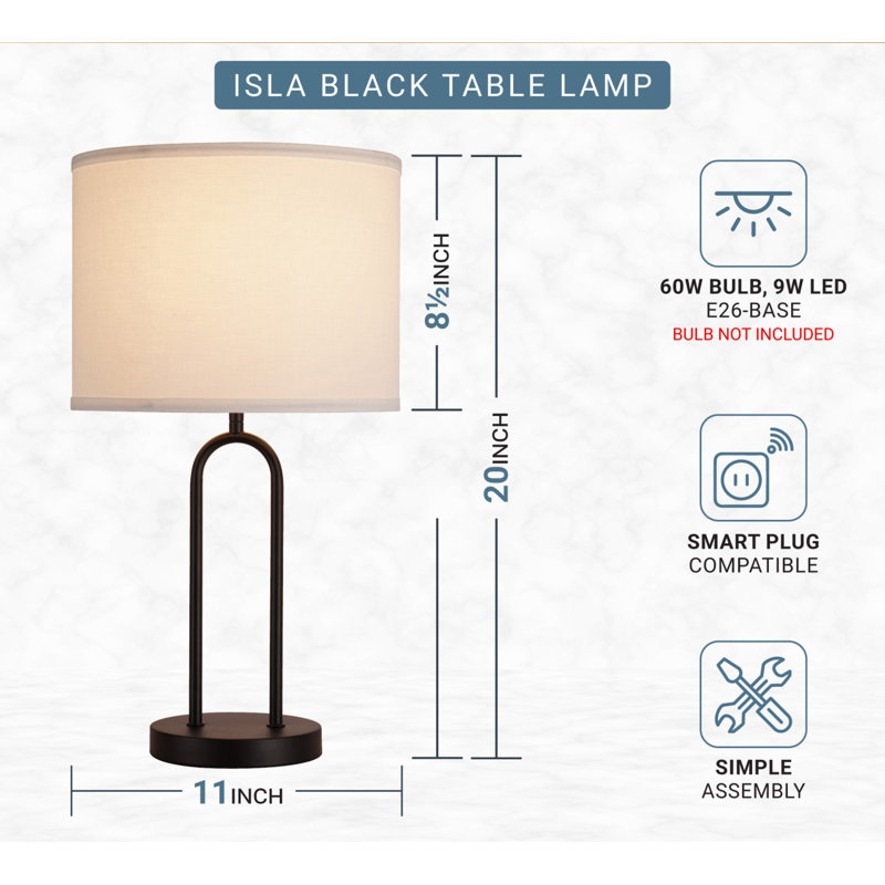  Isla Table Lamp with White Linen Shade, Black